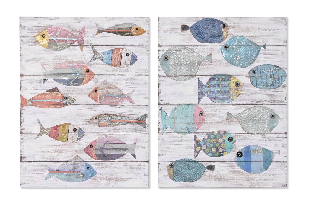 Cuadro de lienzo y MDF con peces, 2 diseños surtidos