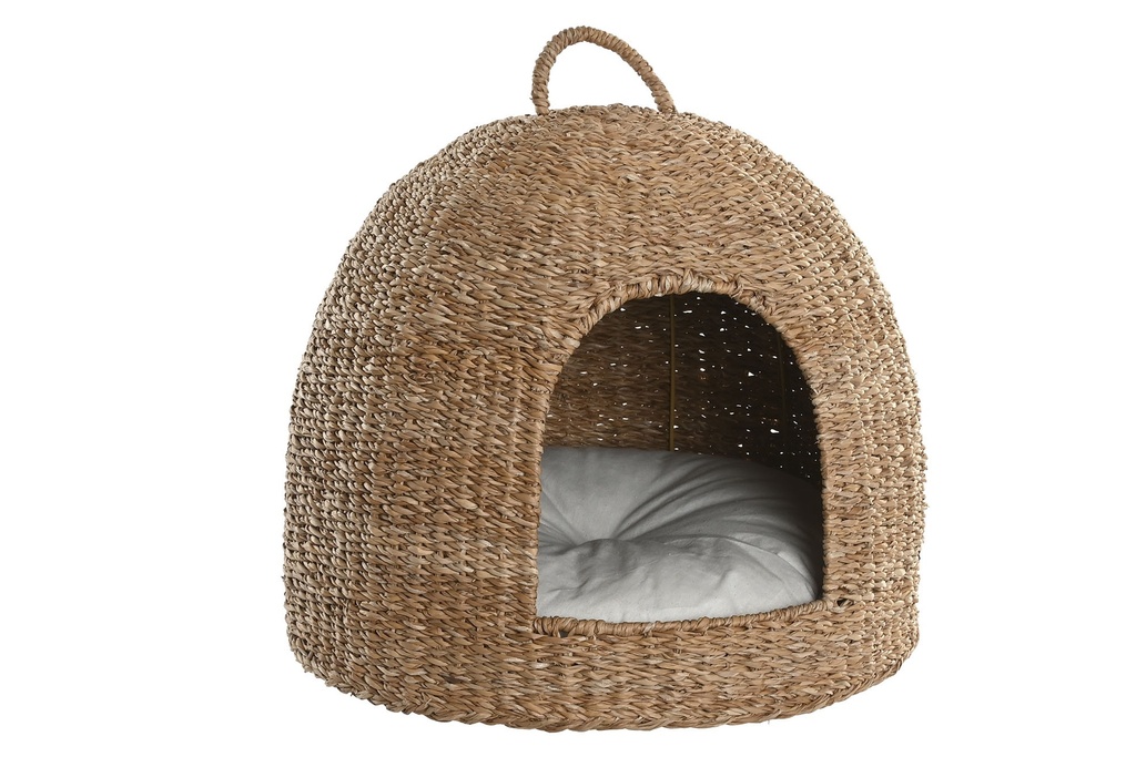Cama para mascota de seagrass con cojín, natural
