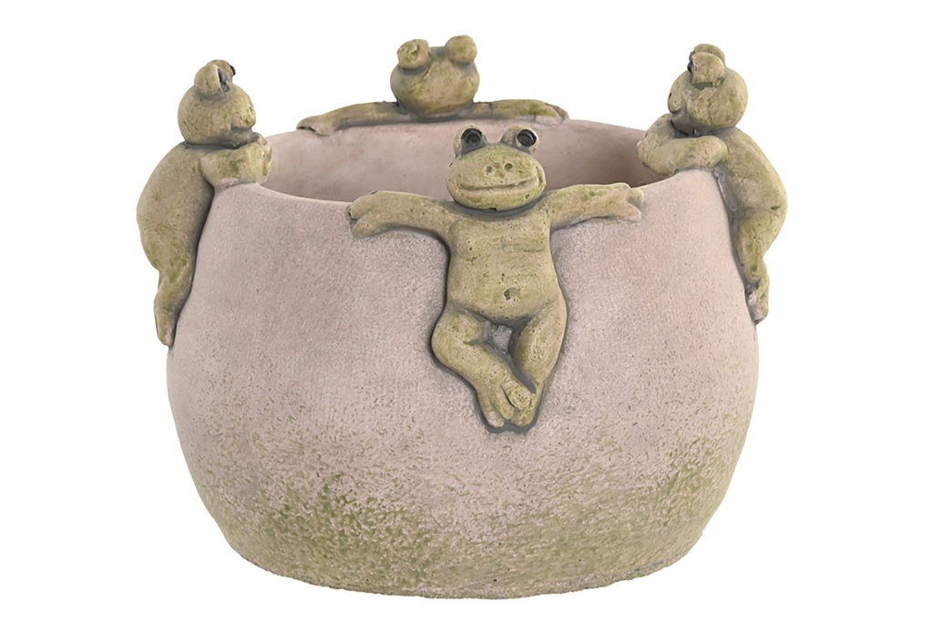 Jarrón de cemento con ranas, gris