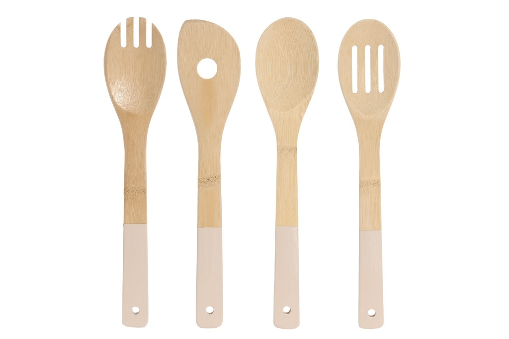 Utensilios (set de 4) de bambú, beige