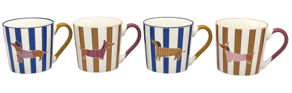 Mug de porcelana con perro y rayas, 4 diseños surtidos