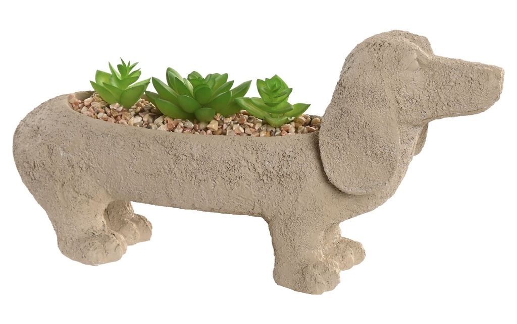 Planta de resina con perro, beige