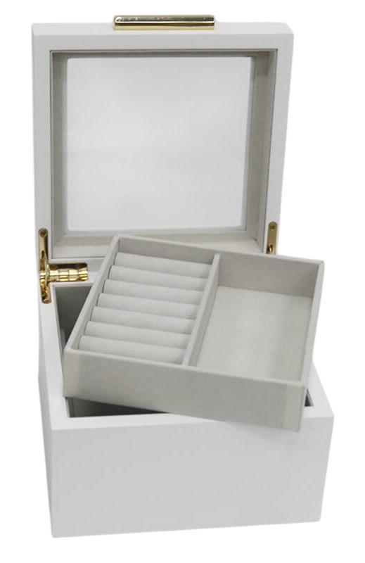 Joyero de madera y cristal, blanco