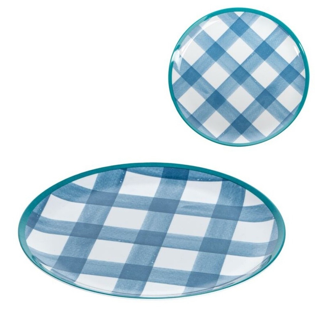Plato de postre de melamina, vichy azul