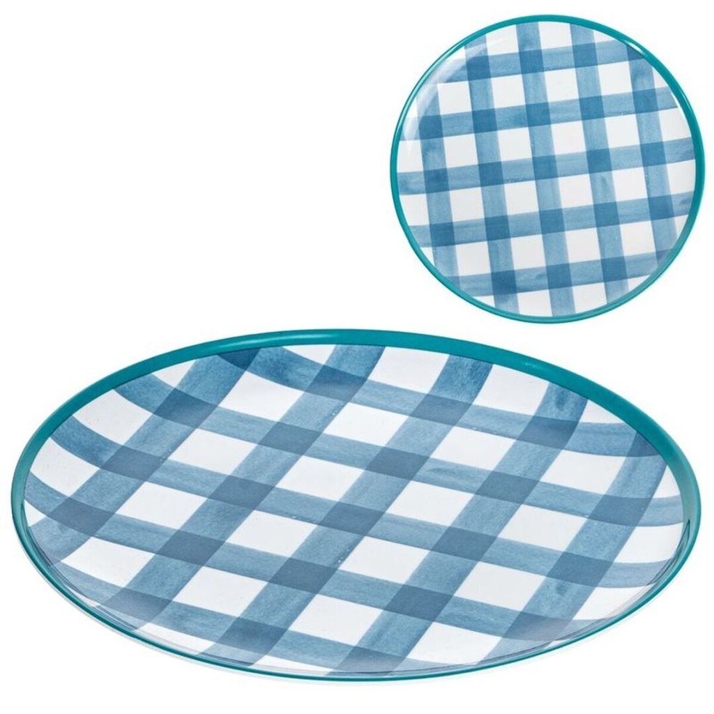 Plato llano de melamina, vichy azul