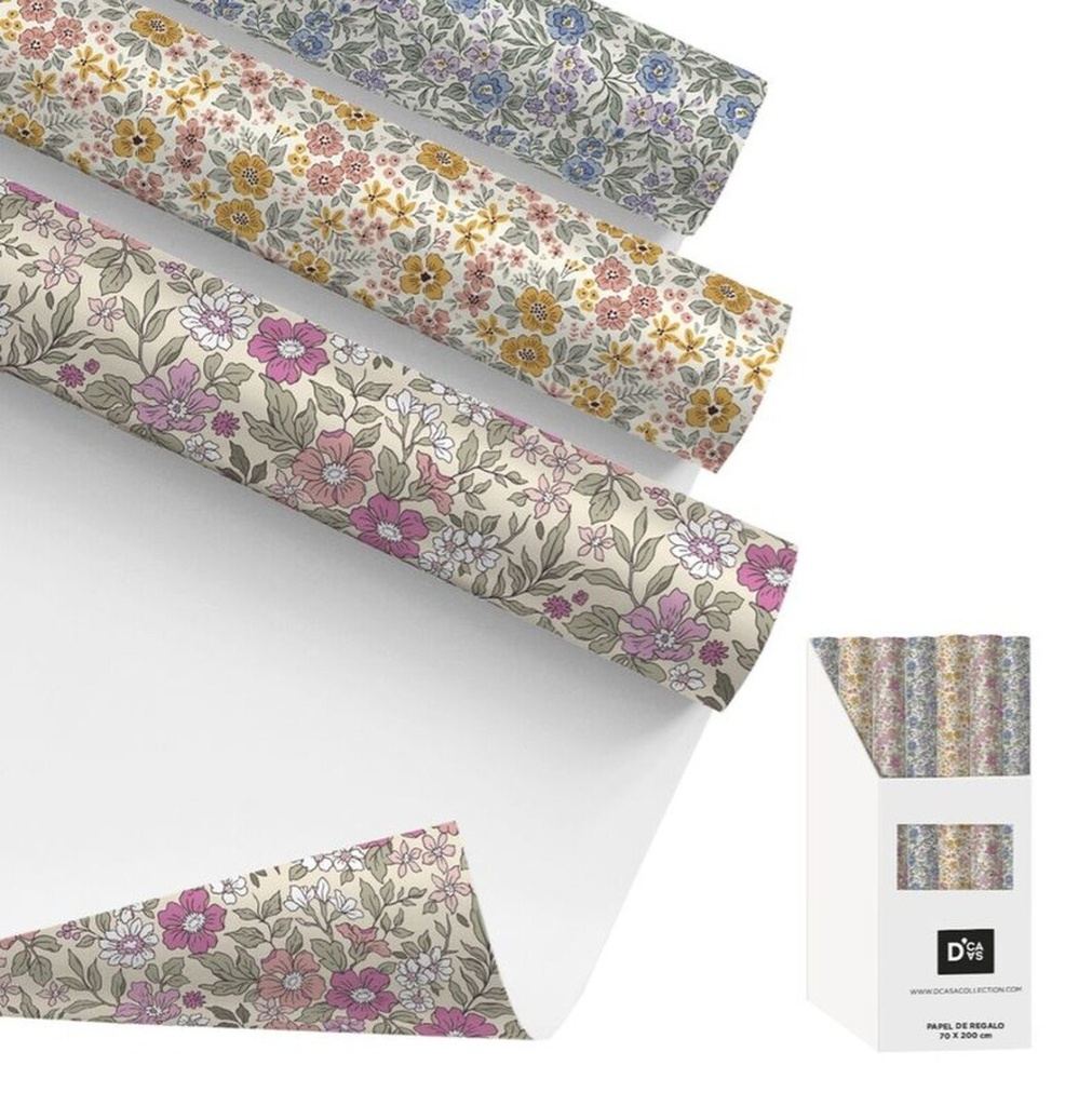 Papel de regalo con flores, 3 diseños surtidos