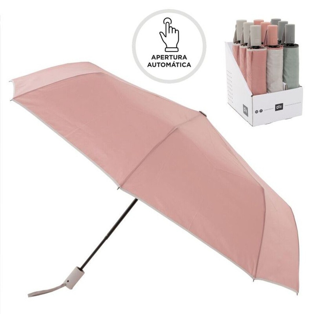 Paraguas plegable automático con fibra antiviento, 3 diseños surtidos