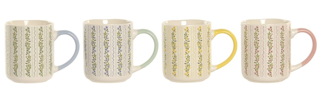 Mug de porcelana con flores, 4 diseños surtidos