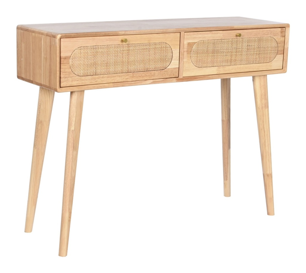 Consola de rubberwood y ratán, natural
