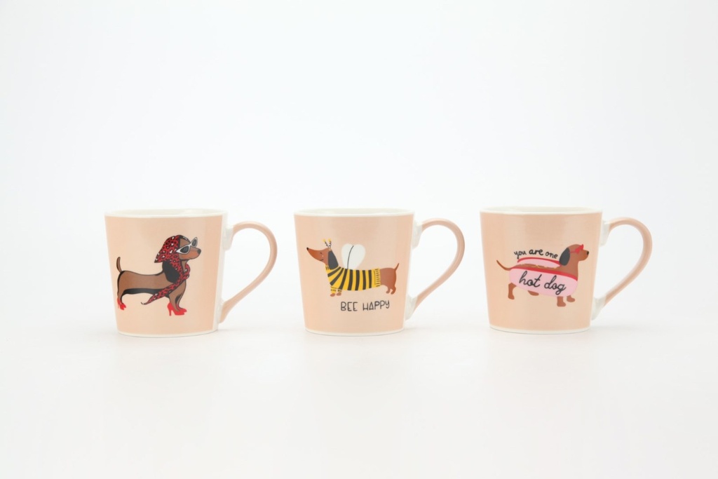 Mug de porcelana con perro, 3 diseños surtidos