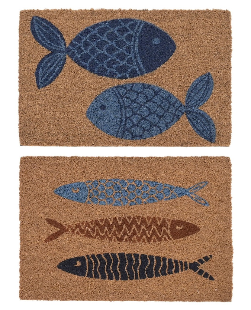Felpudo de fibra de coco y goma con peces, 2 diseños surtidos