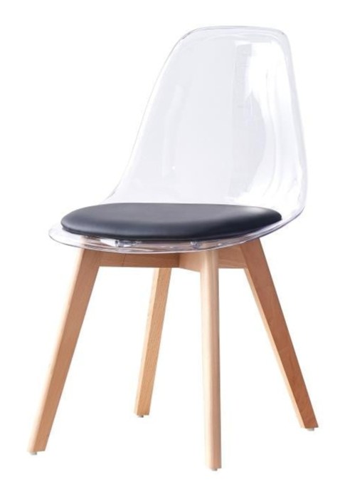 Silla de policarbonato y madera, tapizada, negra