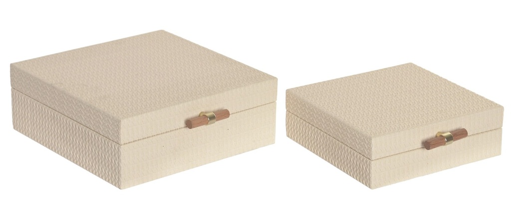Caja de madera y PU, beige, pequeña