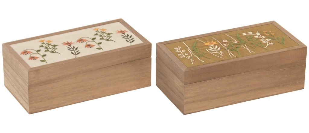 Caja de madera con flores, 2 diseños surtidos