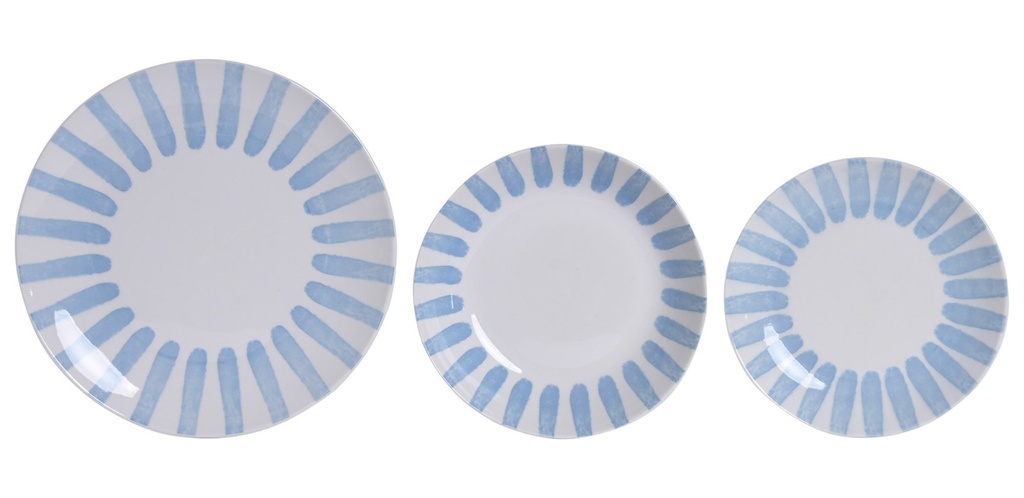 Vajilla de porcelana con rayas, azul (set de 18)