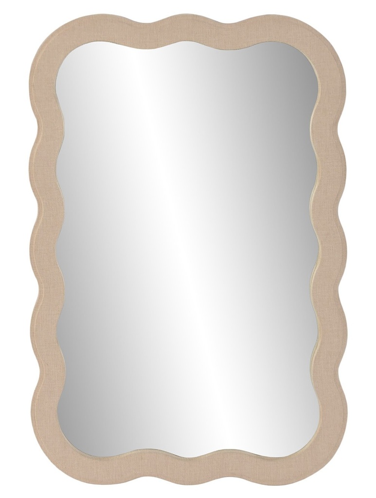 Espejo de lino y MDF, tapizado, beige