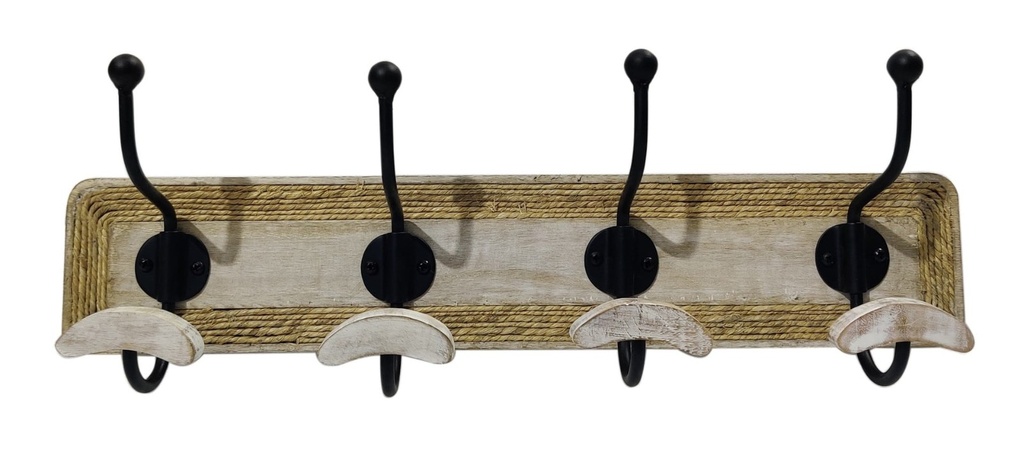 Perchero de pared de mango con cuerda, 4 ganchos