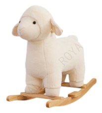 Mecedora de poliéster y madera con oveja, blanca