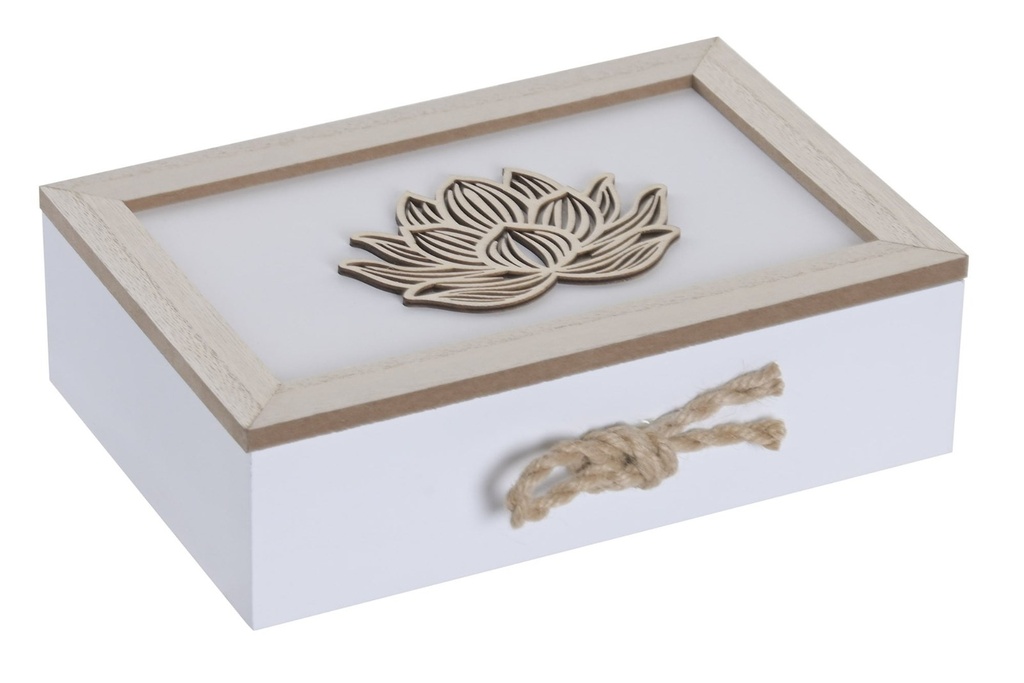 Caja de infusiones de MDF con cuerda, flor de loto