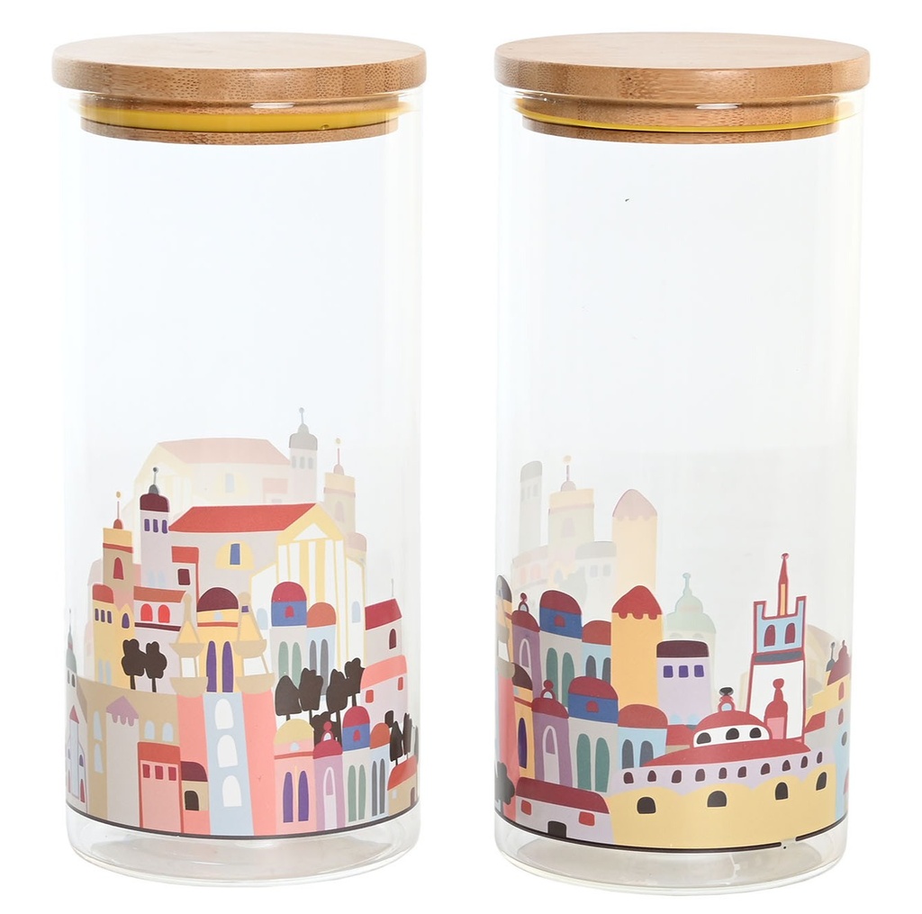 Bote de borosilicato con casitas, 2 diseños surtidos