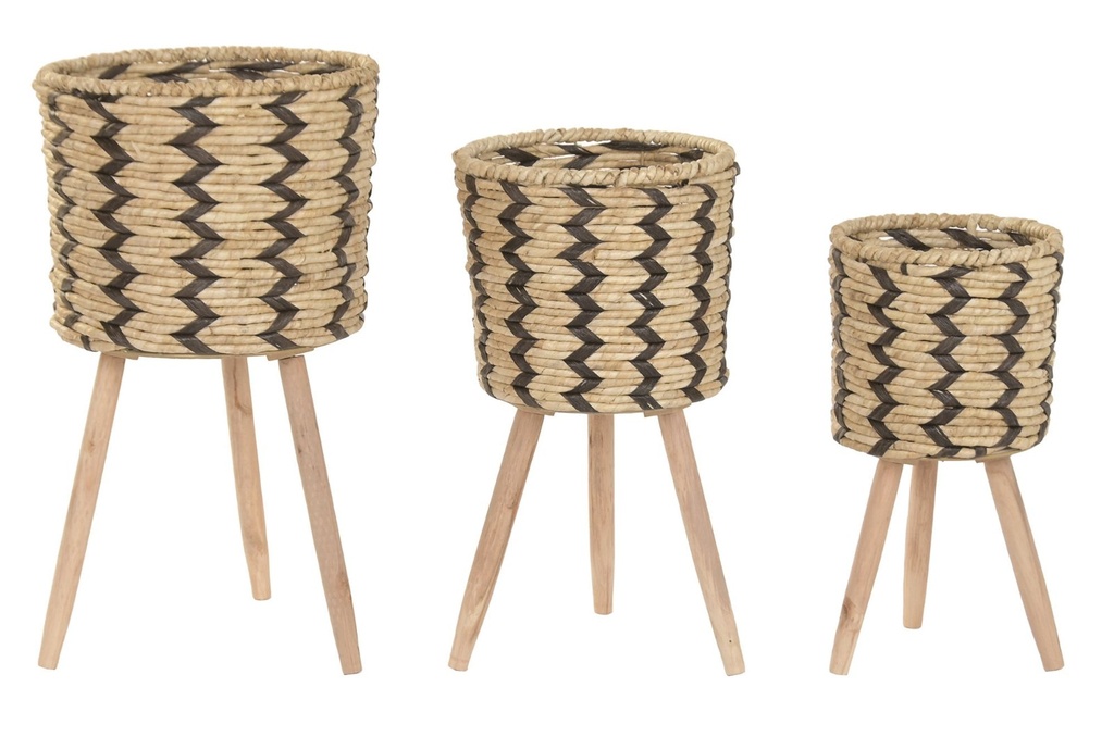 Macetero de fibra trenzada con zigzag, grande