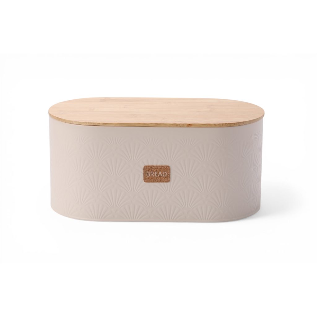 Panera de metal y bambú con relieve, beige