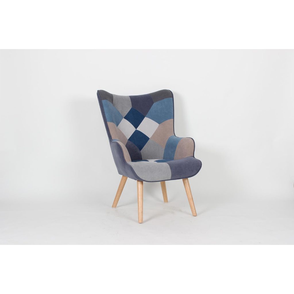 Set de 2 sillones de lino y rubberwood, patchwork