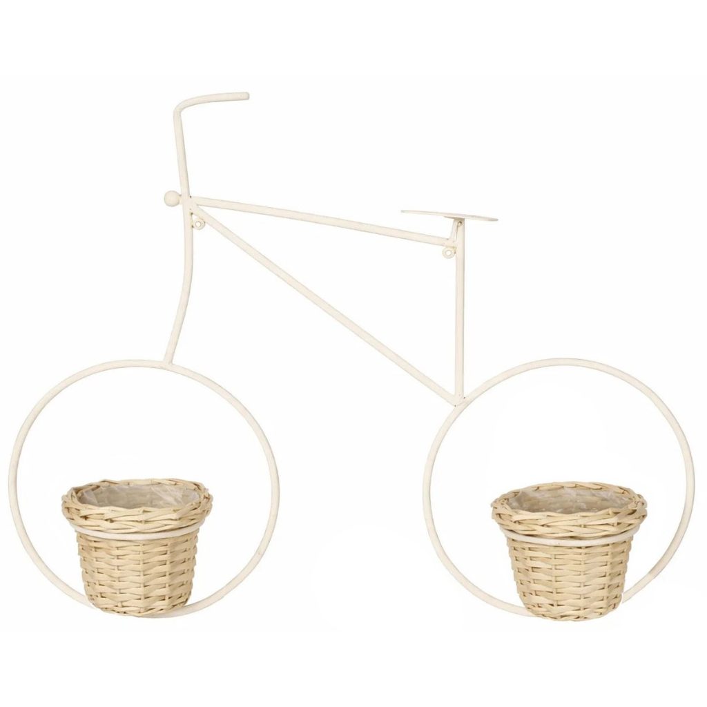 Macetero de pared de metal y fibra, bicicleta