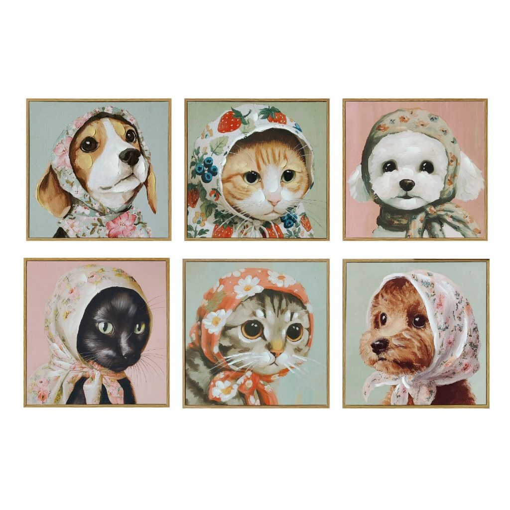 Cuadro de lienzo con perro y gato, 6 diseños surtidos