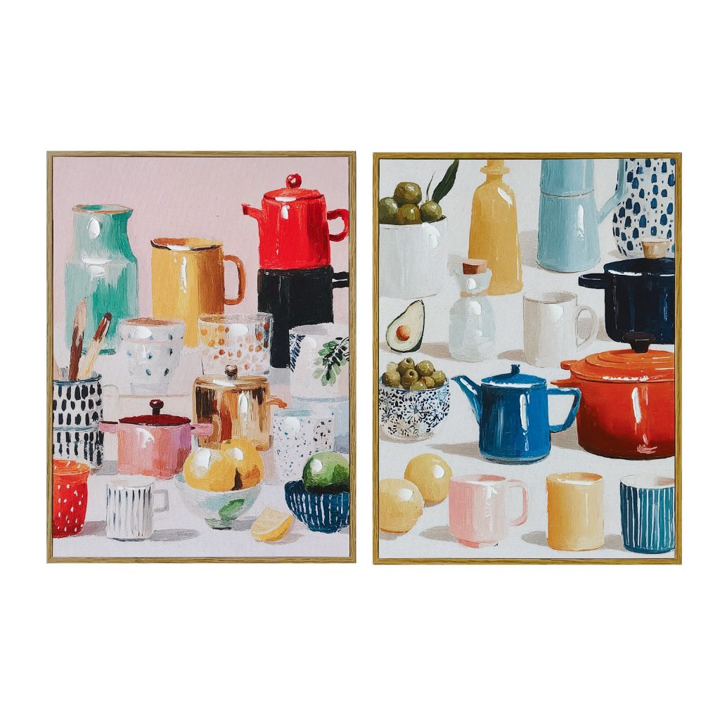 Cuadro de lienzo con tazas, 2 diseños surtidos