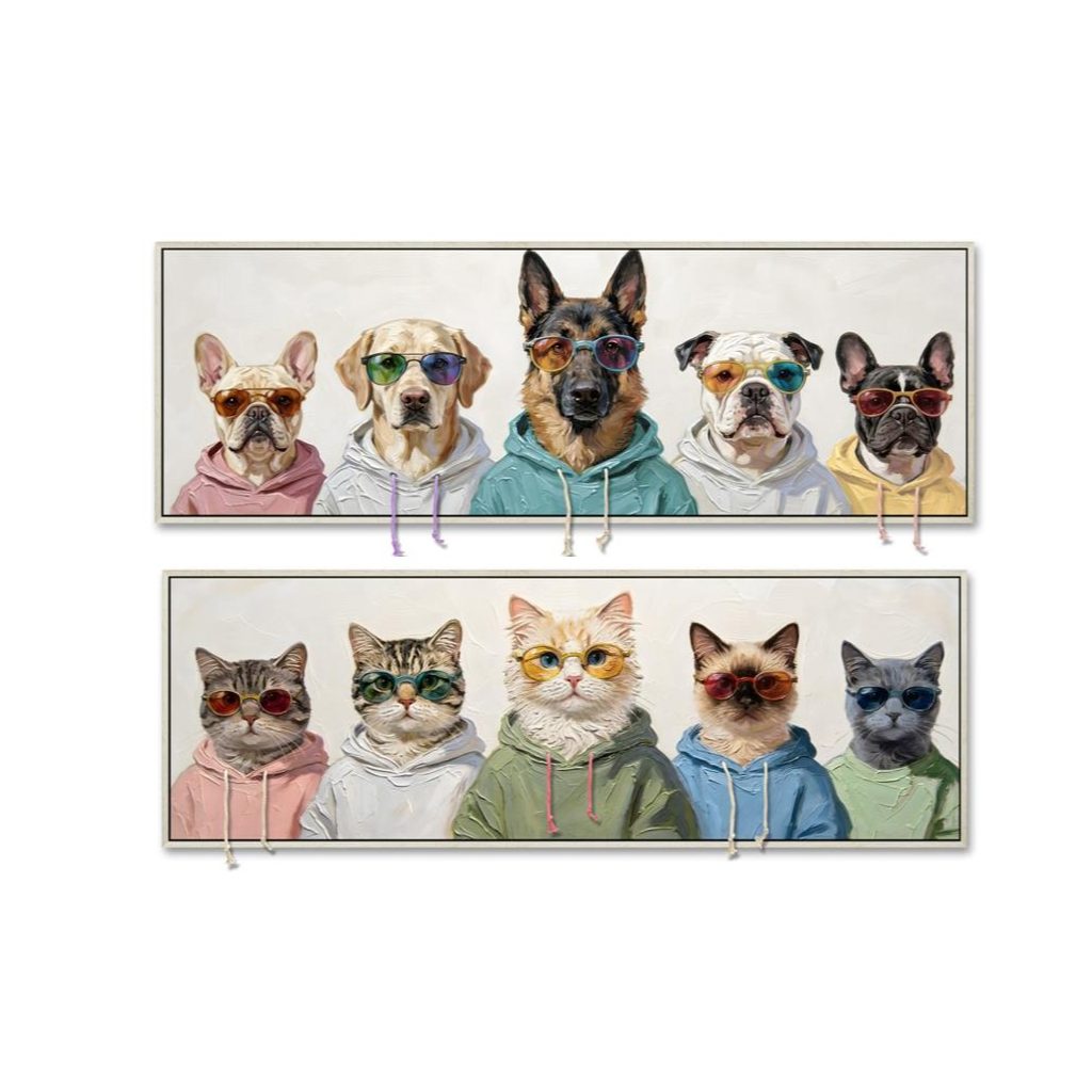 Cuadro de lienzo con perros y gatos, 2 diseños surtidos
