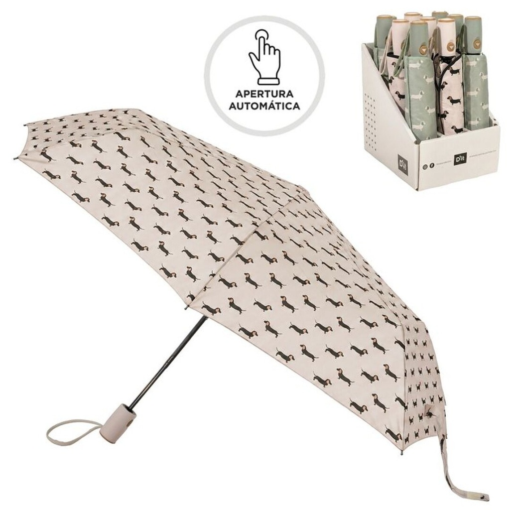 Paraguas plegable automático con fibra antiviento, teckel, 2 diseños surtidos