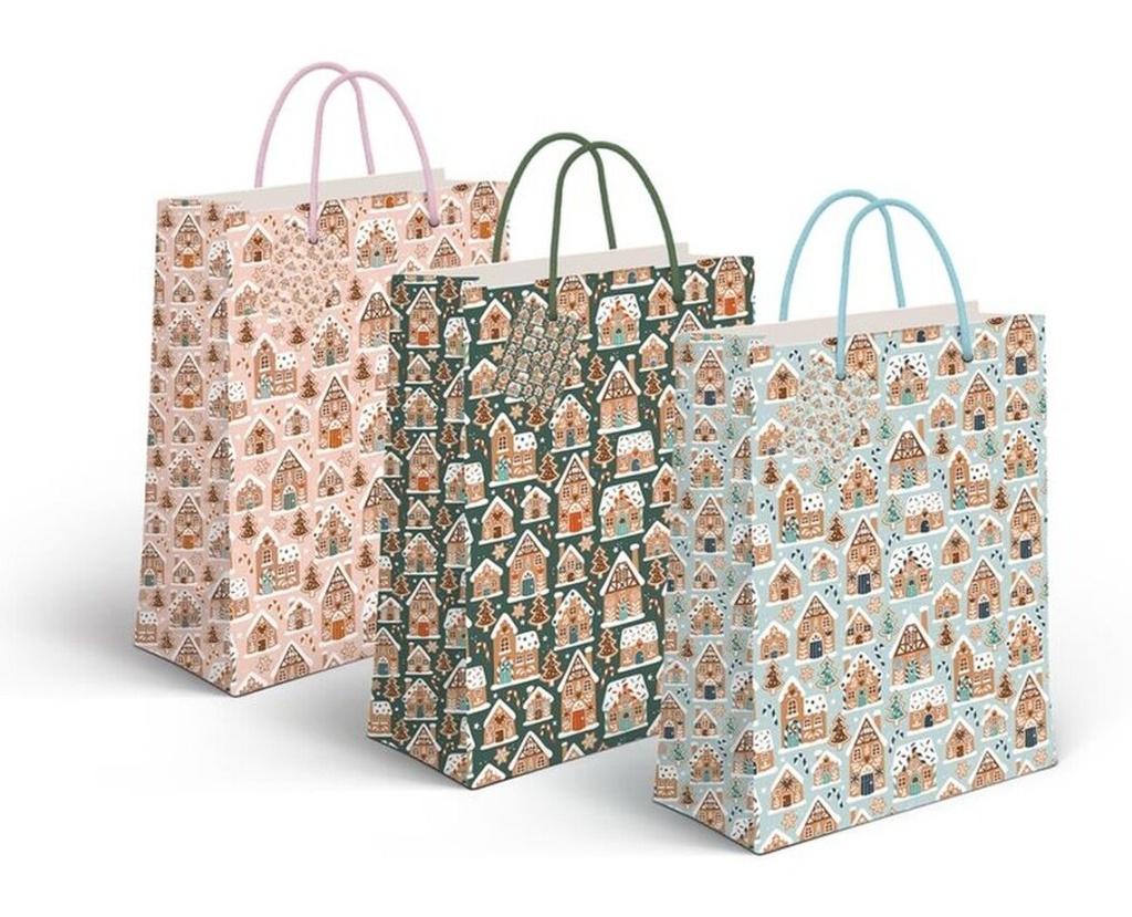 Bolsa de papel, tamaño L de Navidad, 3 diseños surtidos