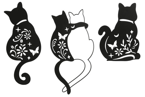 [97380] Decoración de pared de metal con gato, 3 diseños surtidos
