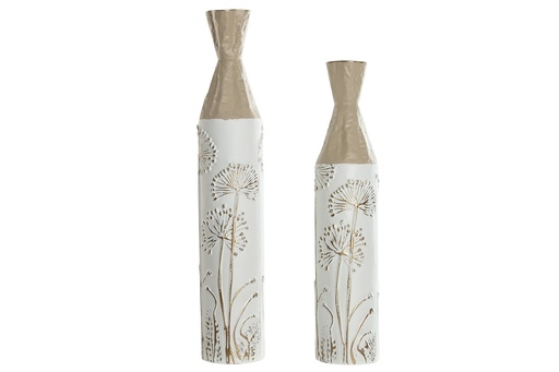 [98348] Jarrón de metal con flores, beige, grande