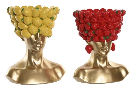 [98353] Jarrón de resina con fruta, dorado, 2 diseños surtidos
