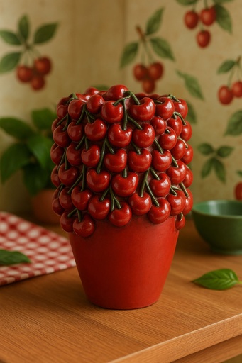 [98380] Jarrón de cemento con cerezas, rojo