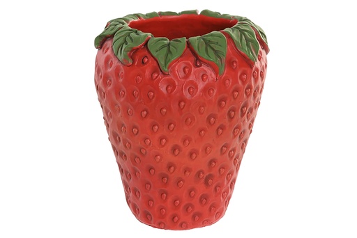 [98382] Jarrón de cemento con fresas, rojo