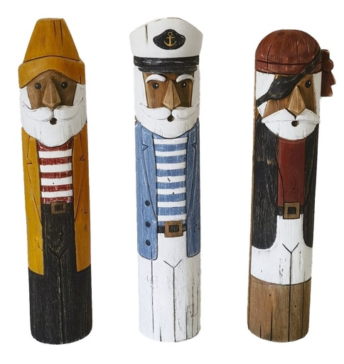 [99735] Figura de madera reciclada con capitán, 3 diseños surtidos
