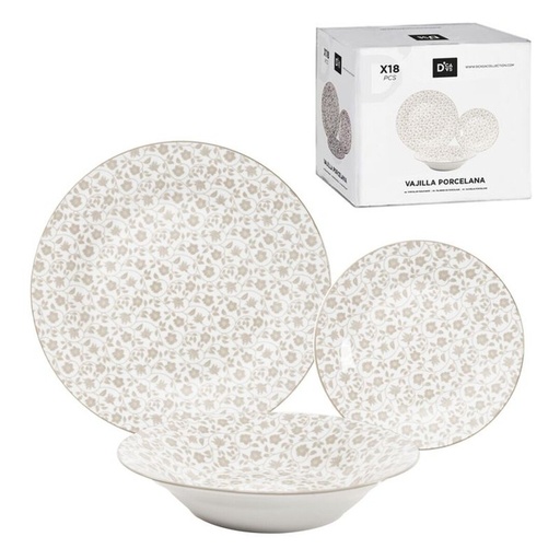 [99826] Vajilla de 18 piezas, flor beige