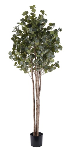 [99993] Árbol de poliéster y madera con eucalipto, verde