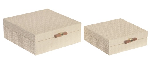 [100012] Caja de madera y PU, beige, pequeña