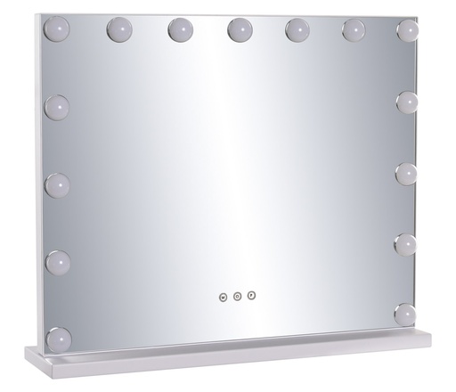 [100207] Espejo LED de cristal con 15 bombillas, táctil, blanco