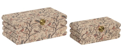 [100214] Caja de lino y MDF con hojas, tapizada, grande