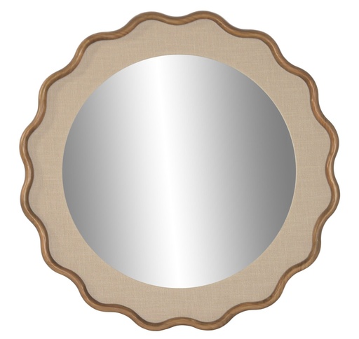 [100242] Espejo de lino y madera de hevea, natural