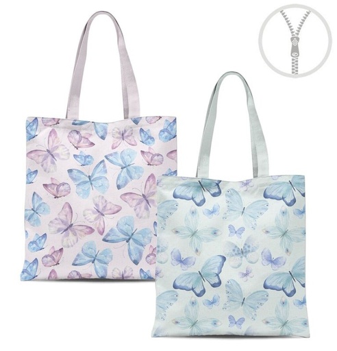 [100267] Bolsa de algodón con cremallera y mariposas, 2 diseños surtidos