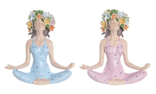 [100514] Figura de resina con yoga y flores, 2 diseños surtidos