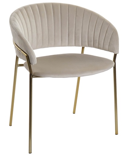 [100530] Silla de poliéster y metal, terciopelo, greige