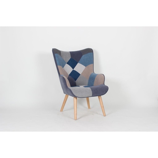 [100685] Set de 2 sillones de lino y rubberwood, patchwork