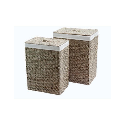 [100687] Cesta de ropa de seagrass y algodón, grande